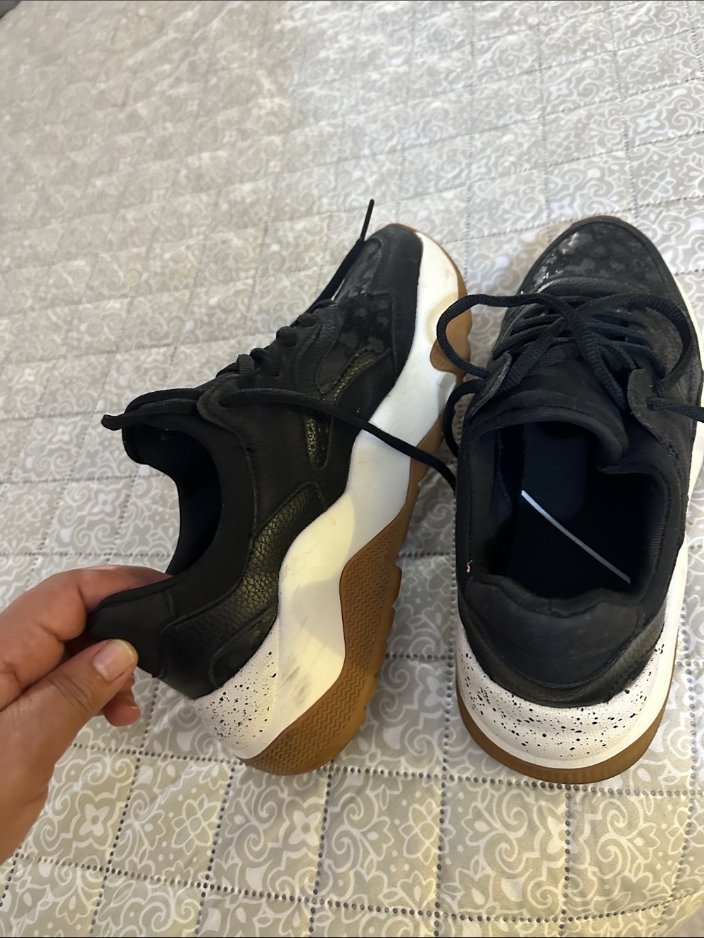 Bershka Black Sneakers with White & Brown Gum Sole